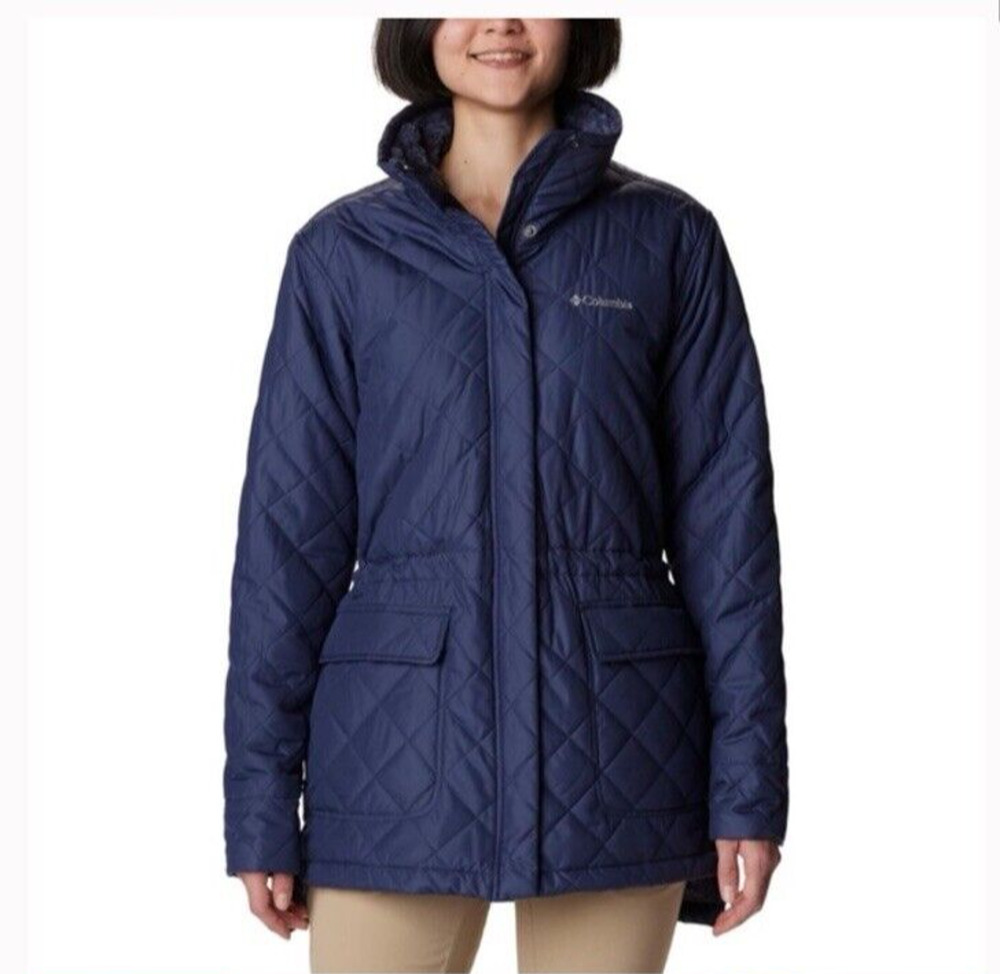 NEW Columbia Womens Copper Crest Quilted Puffer Coat Blue Fleece Lined Small